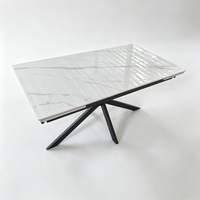 Table à manger en pierre frittée résistante à la chaleur, durable, avec base de pieds en métal noir thermolaqué à longueur réglable