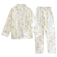 Pyjama floral en coton pour femme, long, col rabattu, printemps-été-automne, vêtements d'intérieur ODM