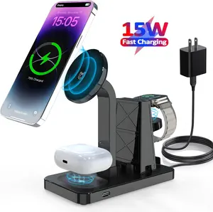 Y15 15W Qi Fast Multi Phone Magnetic 3 in1 Wireless Ladegerät Halter Dock Station für iPhone Apple Watch AirPods Wireless Ladegerät