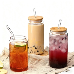 नम उच्च बोरोसिलिकेट ग्लास टंबलर 12 औंस/16 औंस/20 औंस विंटेज शैली डिशवॉशर सुरक्षित लकड़ी के ढक्कन सबलिमिनेशन अनुकूलन अनुकूलन योग्य ड्रिंकवेयर - Product Image 6