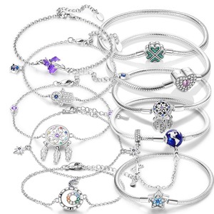 Venta al por mayor de fábrica: <span class=keywords><strong>Pulsera</strong></span> de cadena de serpiente de plata de ley 925 con dije de corazón y cierre, con circonita - Product Image 1