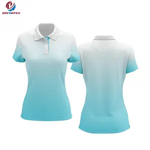 Best quality summer fitness polo t shirt design wholesale black to blue gradient women printing golf polo shirt design logo