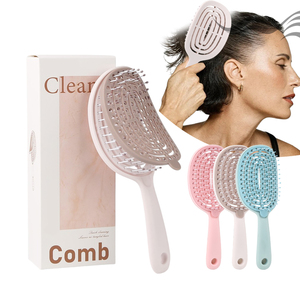 Brosse à cheveux auto-nettoyante 3D à marque privée, peigne de massage ventilé évidé pour femmes, nettoyage en un clic, brosse volumisante et coiffante - Product Image 1