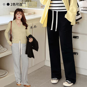 กางเกงขายาวทรงหลวมสำหรับผู้หญิงไซส์ใหญ่ รุ่น N8786 เอวกลาง มีเชือกผูก สีดำ สีเทา สไตล์ลำลอง ใส่ได้ในฤดูใบไม้ร่วง ทรงตรง - Product Image 4