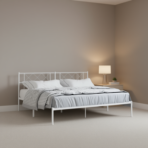 Struttura letto in acciaio verniciato a polvere bianca, king size, design minimalista, stile box spring, mobili per camera da letto - Product Image 2