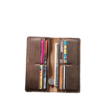 Tas Dompet Panjang Kulit Sapi Asli Vintage Crazy Horse Buatan Tangan, Unisex, Multi-Kartu, Model Terbuka