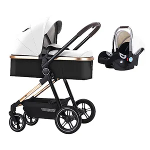 Luxury 3-in-1 Baby Stroller Car Cart Buggies Folding Trolley with Alloy and Linen Certified EN 20kg Load Bearing Capacity