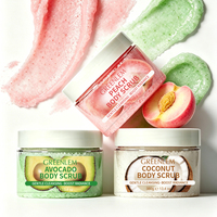 Gommage corporel aux fruits à marque privée Pêche Avocat Noix de coco Exfoliant doux Hydratant Adoucit les peaux rugueuses Élimine les peaux mortes OEM