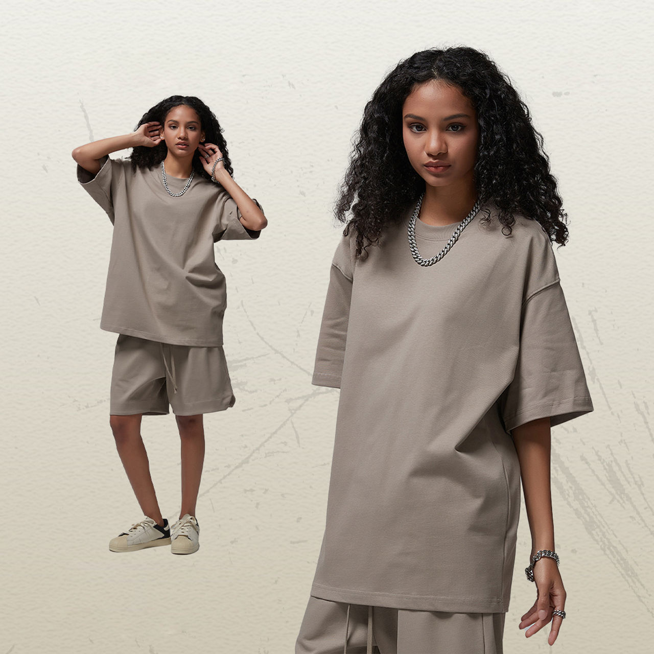 เสื้อยืดสีกาแฟสีเทา