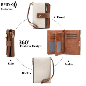 RFID blocco borsa pochette da <span class=keywords><strong>donna</strong></span>, multifunzione a tripla piega porta carte di credito, Retro Fashion borsellino corto - Product Image 4
