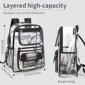 Transparent <b>Backpack</b> <b>Large</b> Capacity PVC School Bag With Zipper Pocket For Travel And Laptop Storage Unisex Gray Black Blue Pink - Product Image 3