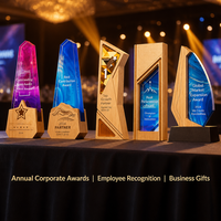 Trophée en cristal personnalisé avec base en bois, impression HD, design dégradé gravé, récompense commémorative pour les champions des employés, vente en gros