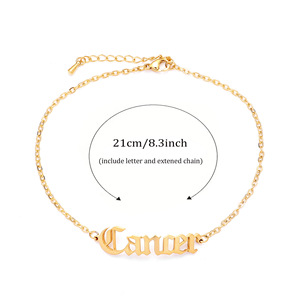 Bracelet en acier inoxydable plaqué or 18 carats avec breloque signe du zodiaque |   Bijoux porte-bonheur de strolologie |   Bracelet chaîne ajustable Horoscope pour femmes - Product Image 6