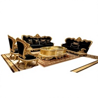 Canapé en bois doré rétro, design européen, grand modèle, garni d'éponge haute densité, amovible et lavable, style villa royale turque de luxe.