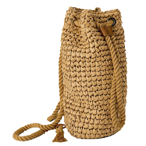 Mochila de Moda Tejida a Crochet con Paja Marrón, Cuero <span class=keywords><strong>PU</strong></span>, Grande, Linda, con Cierre, Correas de Cuerda de Algodón Hechas a Mano con Rayas - Product Image 3