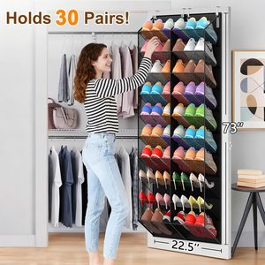 Over The Door Shoe Organizer 20 Pockets Breathable Mesh Hanging Rack For Closet Storage <b>Black</b> 10 Tier Shoe Rack - Product Image 3