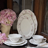 Nouvel Arrivage – Ensemble de Vaisselle en Céramique Florale Gaufrée Style Français – Assiette Créative Multi-usages pour Desserts et Gâteaux