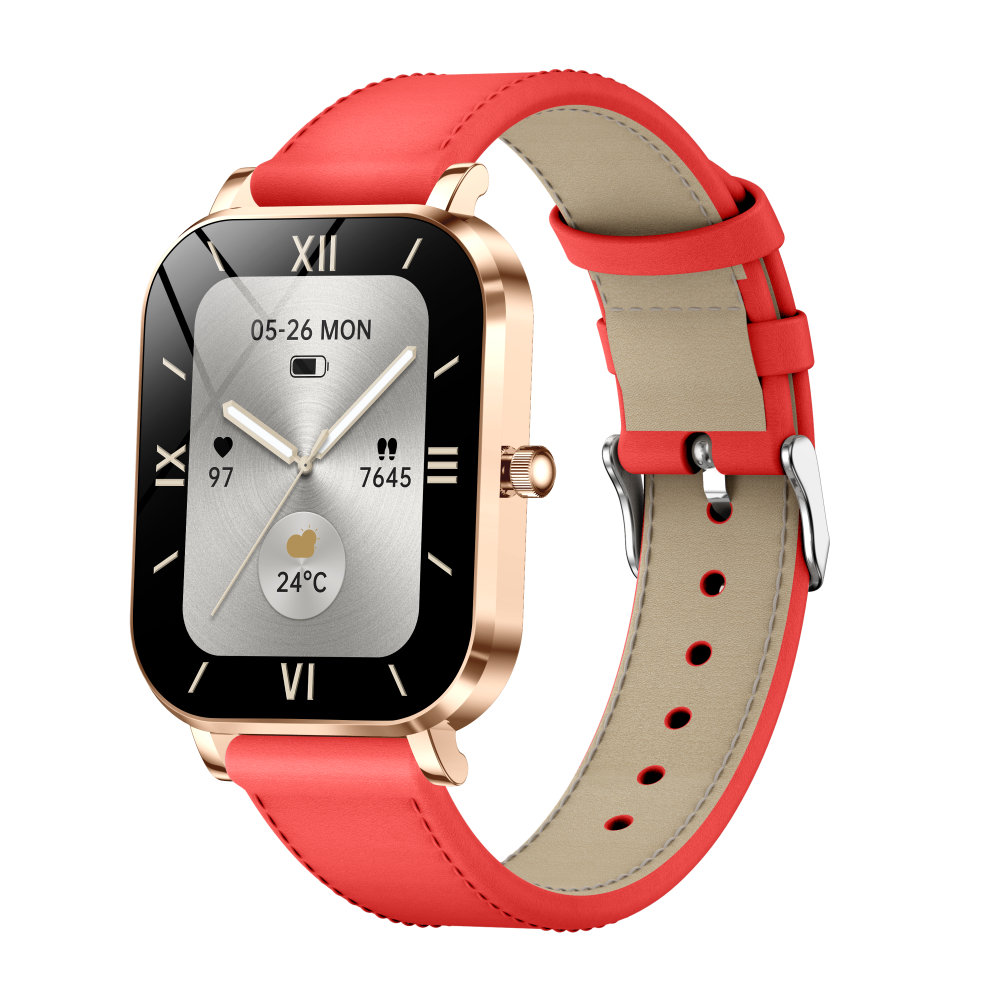 Marco de oro rosa + correa de cuero roja