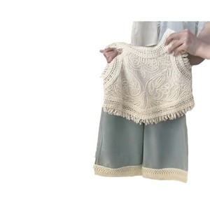 Girls Retro Summer <b>Set</b> <b>Crochet</b> Tassel Vest Wide Leg Jeans Two Piece Cotton Denim Outfit - Product Image 4
