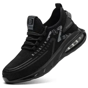 Botas de trabajo transpirables de protección Industrial, zapatos de seguridad con punta de acero para hombre, color negro, malla automática