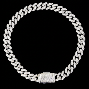 Luxury Men's Jewelry 6MM Width 925 Sterling <b>Silver</b> Platinum Plated Brilliant Cut VVS GRA <b>Charm</b> Moissanite Chain Link <b>Bracelet</b> - Product Image 1