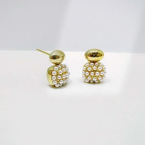 wholesale Brass round butterfly shell pearl <b>earring</b> fashion everyday wedding summer 18k gold plated vintage women <b>stud</b> <b>earrings</b> - Product Image 5
