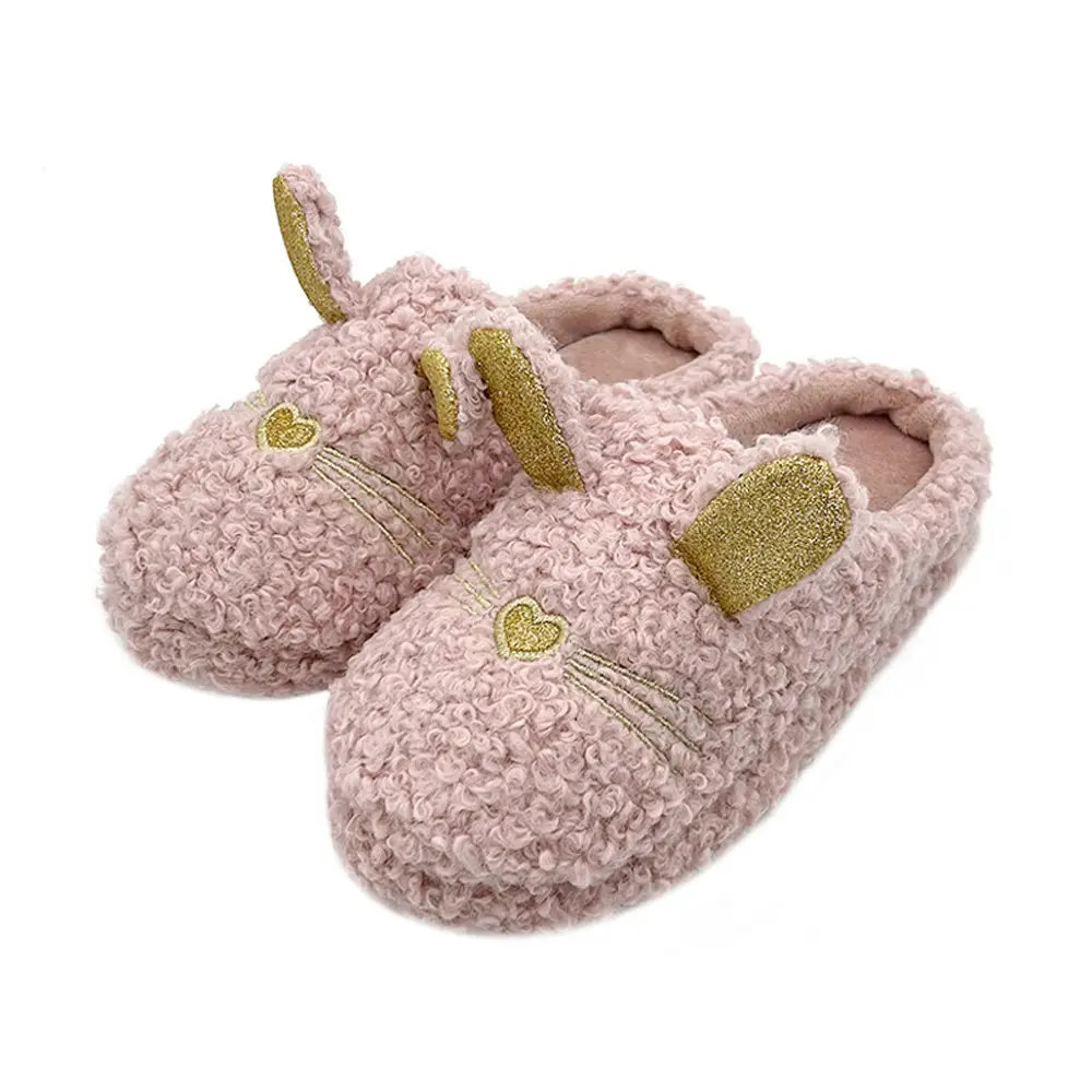 Cute Bunny Slippers for Women Warm Plush Bedroom with Anti-Slip Sole Quiet Cotton Indoor Animal Slippers
