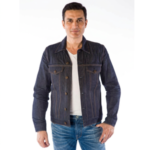 <b>Men's</b> Denim <b>Jacket</b> Windproof Hooded Stand Collar Front Logo Vintage Style Outdoor Casual Solid Color 100% Cotton - Product Image 1