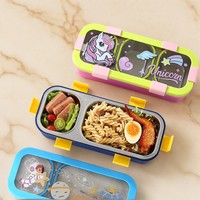 Nouvelle boîte à bento scellée en acier inoxydable à 3 compartiments, imprimé dessin animé, récipient à déjeuner divisé, compatible micro-ondes pour enfants