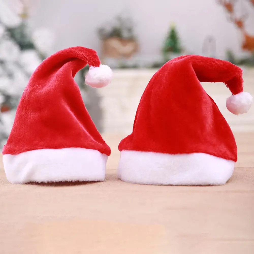 High Quality Red Plush Santa Claus Hat Christmas Decoration Christmas Hat For Adults And Kids