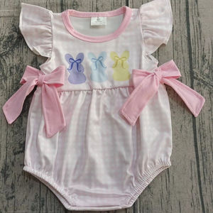 SR3767 RTS Combinaison courte à manches courtes pour bébé garçon, motif lapin de Pâques à carreaux rose, vente en gros - Product Image 6