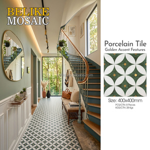 Piastrella in Porcellana con Motivo <span class=keywords><strong>Geometrico</strong></span> e Accenti Dorati, Opaca Antiscivolo per Pavimenti e Pareti, Design d'Interni per Bagno, Ingresso, Balcone, Negozio - Product Image 2