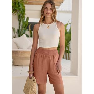 FOXA Linen Shorts Women High Waisted Wide Leg Casual Summer Breathable With <b>Pockets</b> Beach Vacation Lounge 2026 Spring - Product Image 5