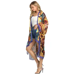 Женское повседневное кимоно с индивидуальным логотипом, винтажное шелковое кимоно с цифровым принтом, одежда оптом