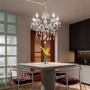 Lámpara de araña de cristal con 5 luces E27, cuerpo redondo blanco, control por interruptor, para cocina, dormitorio, sala de estar, comedor - Product Image 3