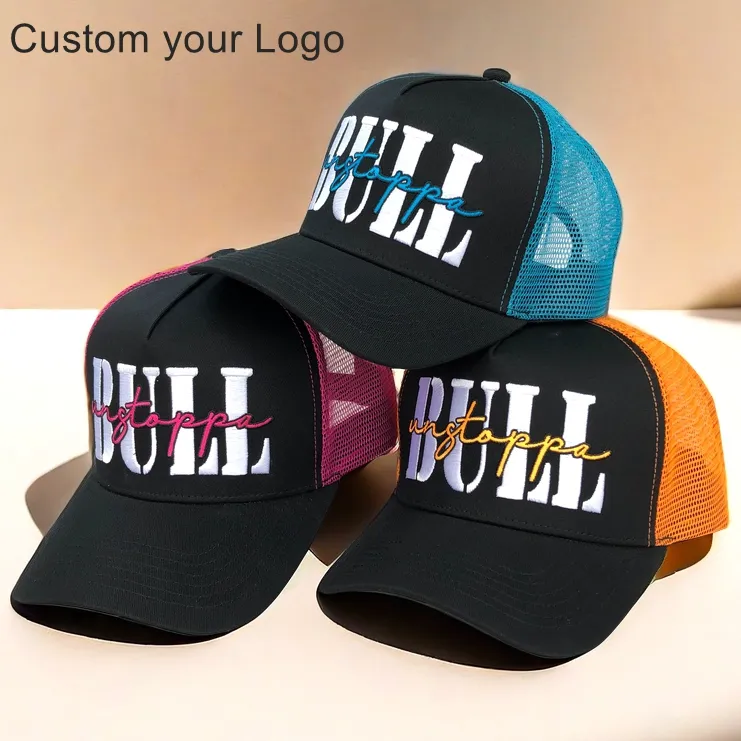 Customized Logo Manufacturer High Quality Embroidery Patch Mesh Baseball Cap Trucker Caps Hat Women Mens 5 Panel Trucker Hats
