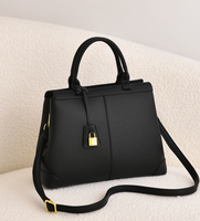 Bolso Tote Negro Vintage Portátil con Textura Granulada y Cierre de Cremallera para el Trabajo y Viajes Diarios