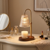 Lampe chauffe-bougie verticale en verre côtelé avec ampoules, durée de vie longue (2-8h), 4 modes de luminosité réglables, pour la décoration intérieure