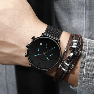 Reloj de Cuarzo Ultrafino Deportivo Casual Minimalista con Malla de Acero Inoxidable Negra y Función de Calendario Resistente al Agua para Hombre - Product Image 6
