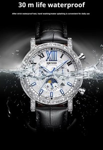 KINYUED – montre mécanique pour hommes, mouvement automatique, bracelet en cuir, étanche, 3 bars, phase de lune, affichage des aiguilles lumineuses, vente en gros - Product Image 4