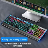 Clavier mécanique AULA/TLT F2099 à double éclairage bleu, équipement de jeu professionnel, pour cybercafés, châssis métallique, anti-ghosting