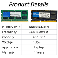 Mémoire DDR3 d'origine 4 Go 8 Go pour ordinateurs portables/ordinateurs portables en stock RAM en option