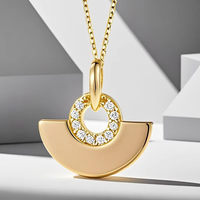 S925 collier de bijoux en argent pur plaqué or 14k18k Zircon géométrique en forme d'éventail Design à la mode collier femme pendentif