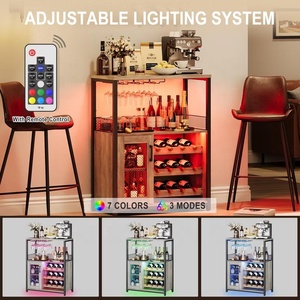 Rustic Freestanding Liquor Display Cabinet with LED Light Cup Holder Adjustable Wine Rack Mesh Door Home Coffee Bar <strong>Sideboard</strong> - Product Image 4