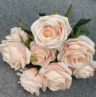 Bouquet artificiel de haute qualité avec 9 roses moyennes de 45 cm, fleurs artificielles pour la décoration de mariage, accessoires photo, utilisation en intérieur