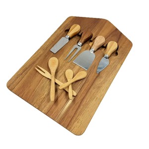 Planche à découper en bois d'acacia avec couteaux et fourchettes à fromage, ensemble d'ustensiles de camping portable pour usage extérieur - Product Image 2