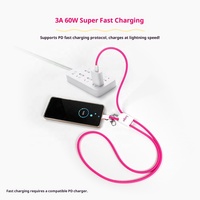 Câble de charge rapide multifonctionnel 4 en 1 avec cordon |   Câble de données de type C tressé 60W avec gaine en PVC |   Chargeur de poche portable