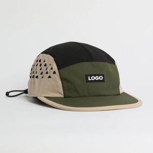 Casquette de sport d'extérieur 5 panneaux en nylon imperméable, non structurée, avec logo personnalisé, découpe laser et trous, haute qualité, vente en gros - Product Image 1