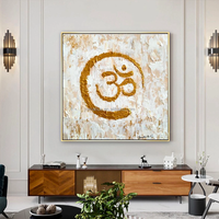 Peinture murale abstraite bleue et dorée peinte à la main, art indien, pour salon et salle à manger