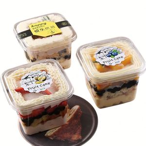 Gobelets transparents carrés en gros pour desserts, gelées, poudings, yaourts, mousses aux fruits – Coupes à parfait en plastique transparent avec couvercle - Product Image 4